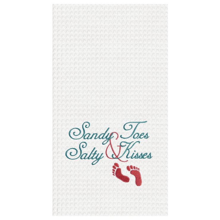 A photo of the "Sandy Toes & Salty Kisses" Kitchen Towel product
