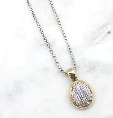 A photo of the Round Gold Trim Pendant Necklace product