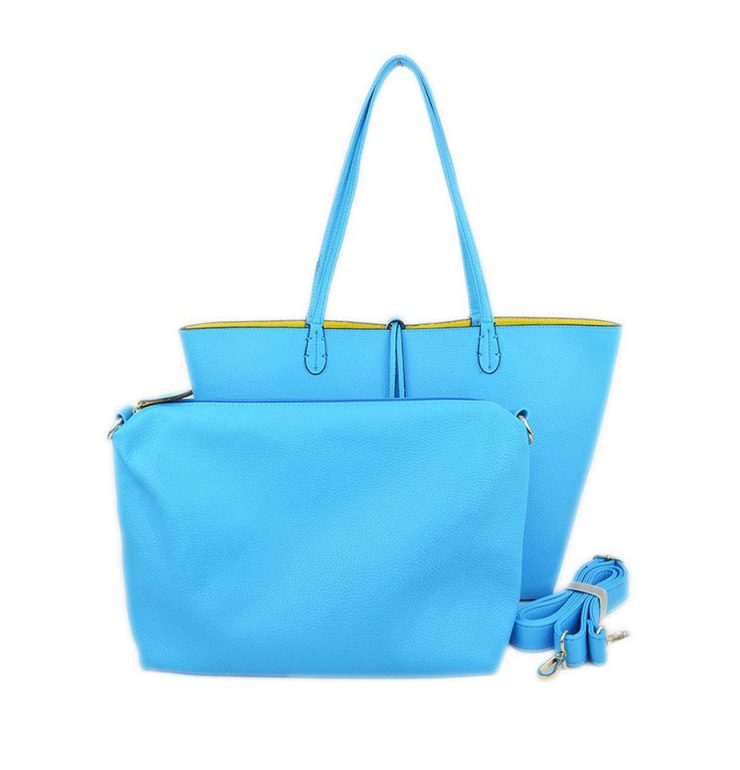 A photo of the Sky Blue & Yellow Reversible Tote product