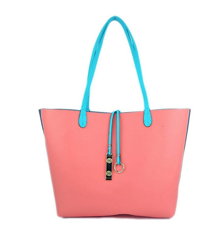 A photo of the Blue and Coral Reversible Tote product
