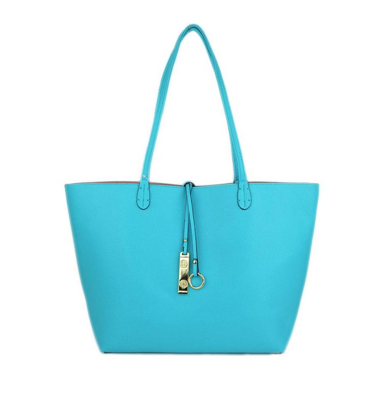 A photo of the Blue and Coral Reversible Tote product