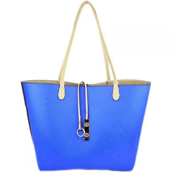 Beige & Royal Blue Reversible Tote - Best of Everything | Online Shopping