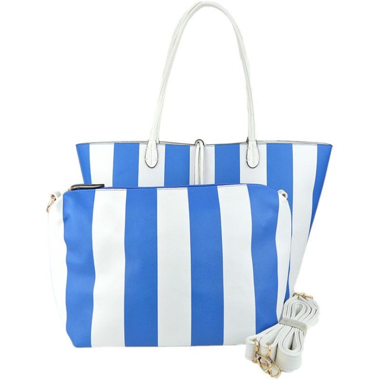 A photo of the Black & White Stripes Reversible Tote product