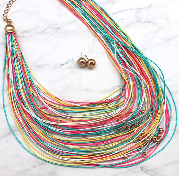 A photo of the Long Rainbow Strings Necklace product
