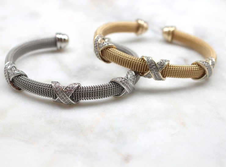 A photo of the Rhinestone X Cuff Bracelet product