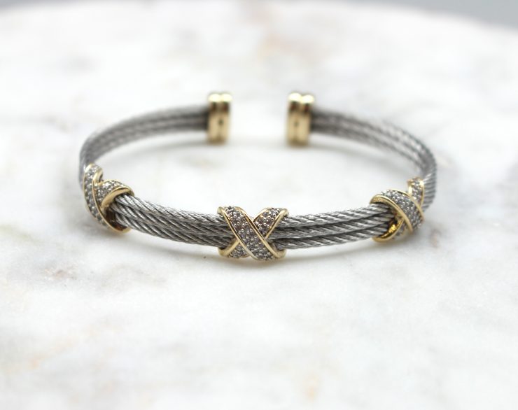 A photo of the Triple Cable Rhinestone X Cuff product