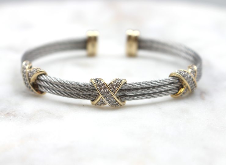 A photo of the Triple Cable Rhinestone X Cuff product