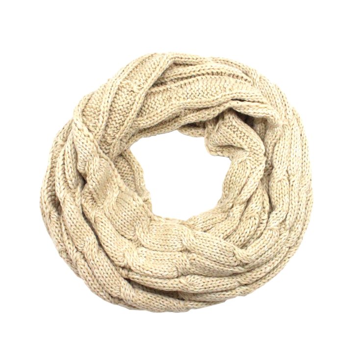 A photo of the Charming Cable Knit Infinity Scarf Beige product