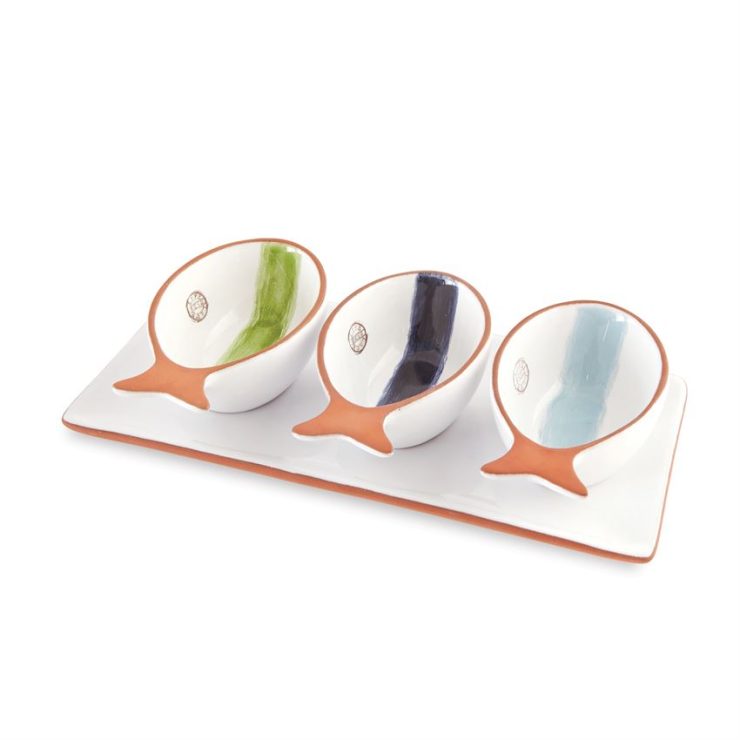 A photo of the Triple Fish Dip Cup and Tray Set product
