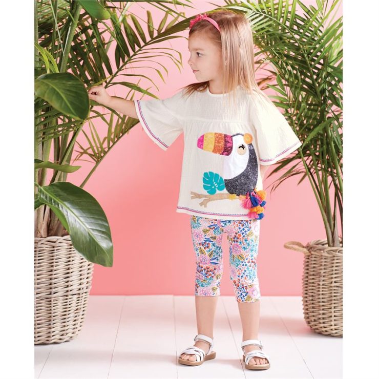 A photo of the Sequin Toucan Tunic & Floral Capri Set product