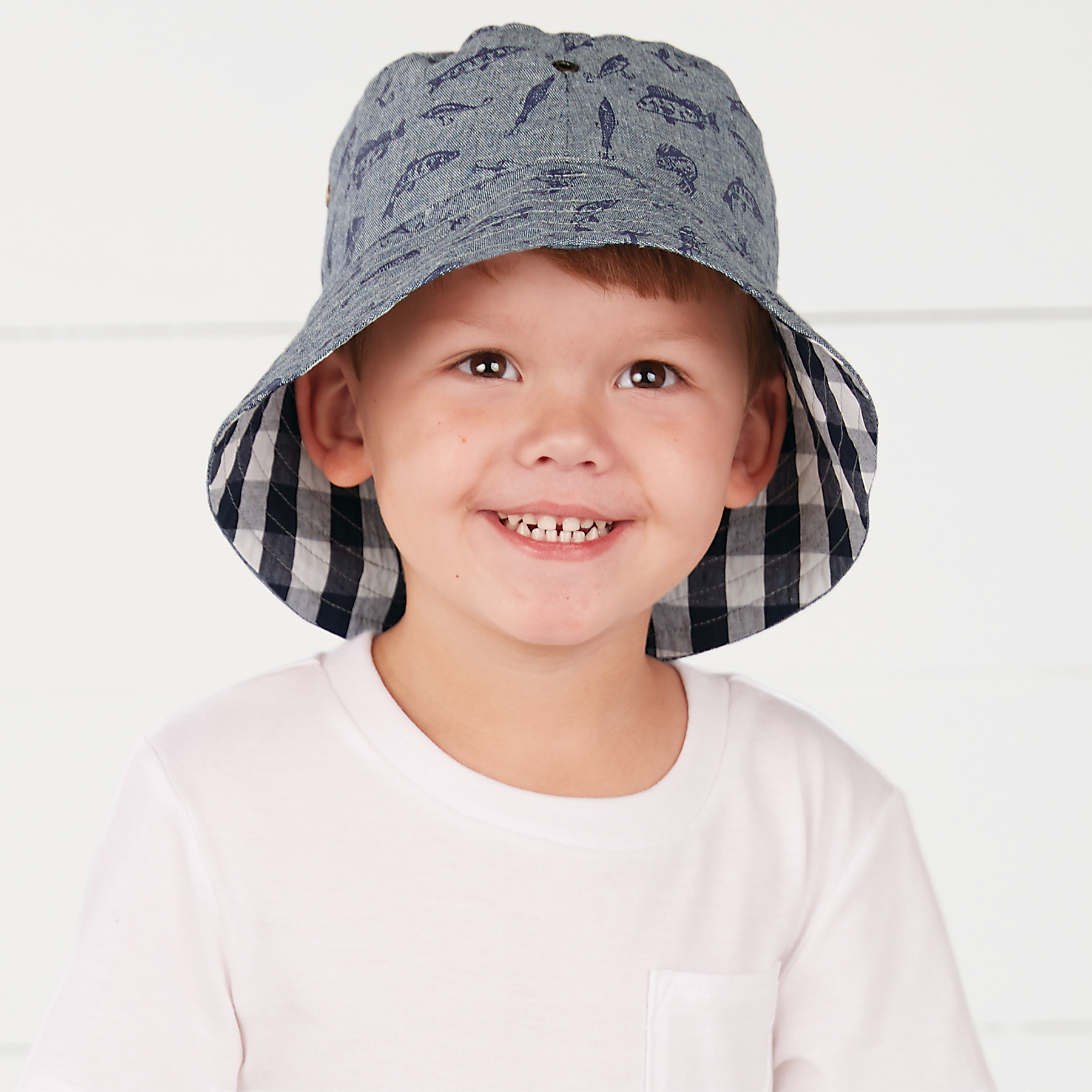 Chambray Fish Print Reversible Bucket Hat - Best of Everything | Online ...
