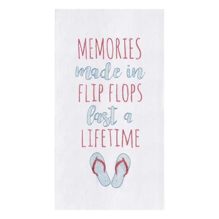A photo of the Memories Made In Flip Flops Kitchen Towel product