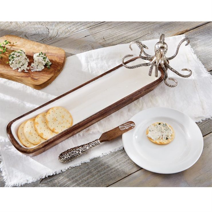 A photo of the Octopus Wood And Enamel Cracker Dish Serving Set product