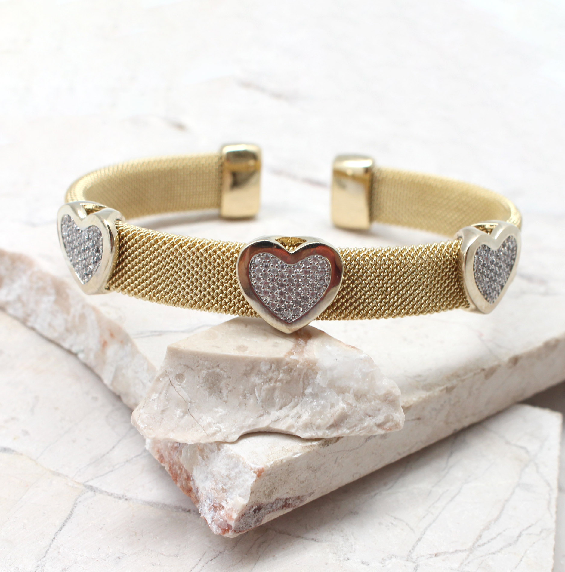 Rhinestone Hearts Cuff Bracelet Best of Everything Online Shopping
