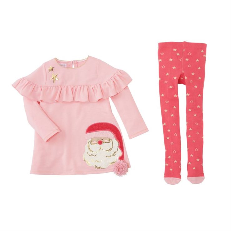 A photo of the Pink Santa Dress & Tight Set product