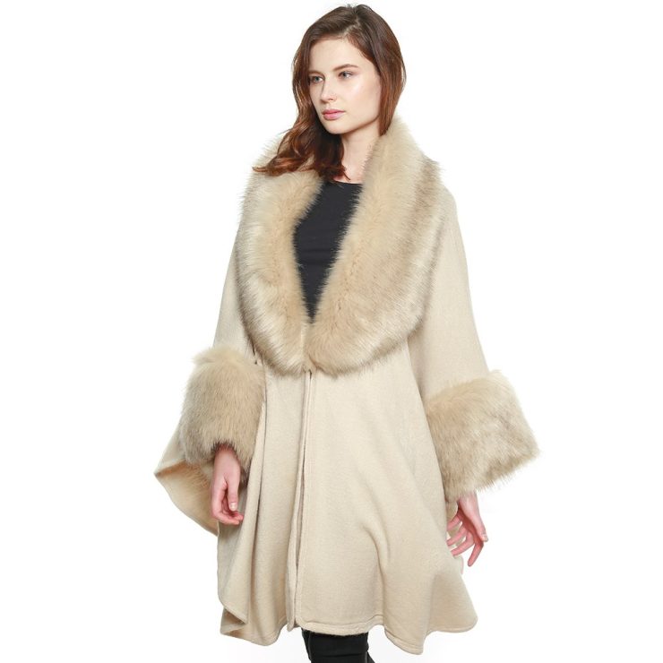 A photo of the The Ashlyn Cape Poncho Beige product
