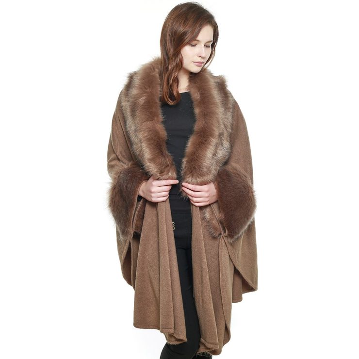 A photo of the The Ashlyn Cape Poncho Brown product