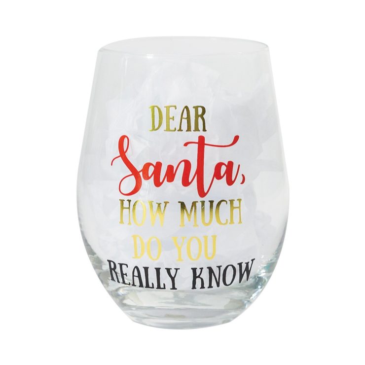 A photo of the Dear Santa Stemless Wine Glass product