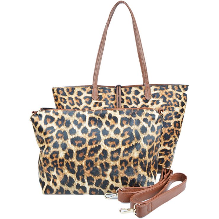 A photo of the Leopard and Camel Reversible Tote product