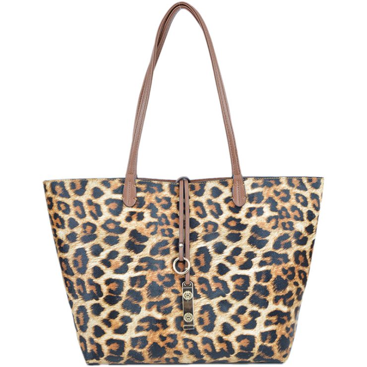 A photo of the Leopard and Camel Reversible Tote product