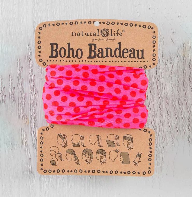 A photo of the Pink Polka Dot Boho Bandeau product