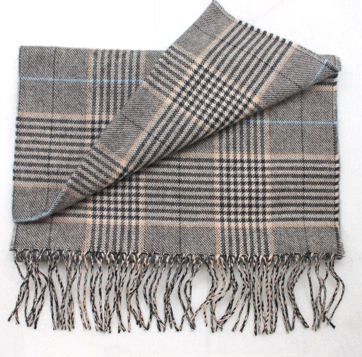A photo of the Black, Beige & Blue Plaid Cashmere Feel Scarf product