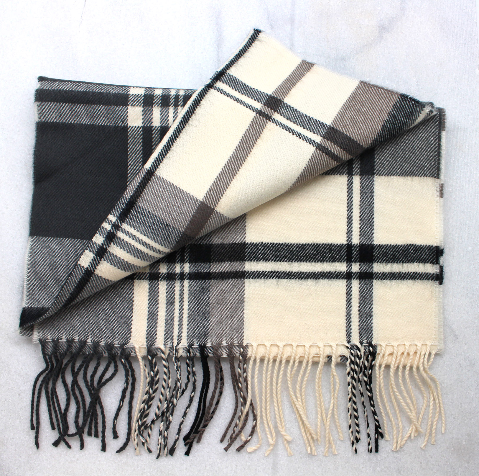 Black, Brown & Cream Plaid Cashmere Feel Scarf Best of Everything