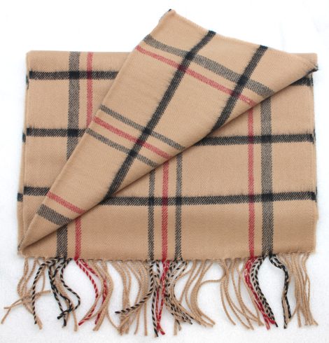 A photo of the Brown, Red & Black Checkered Plaid Cashmere Feel Scarf product