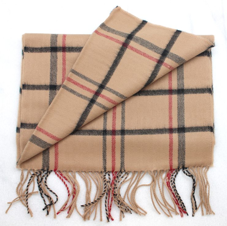 A photo of the Brown, Red & Black Checkered Plaid Cashmere Feel Scarf product