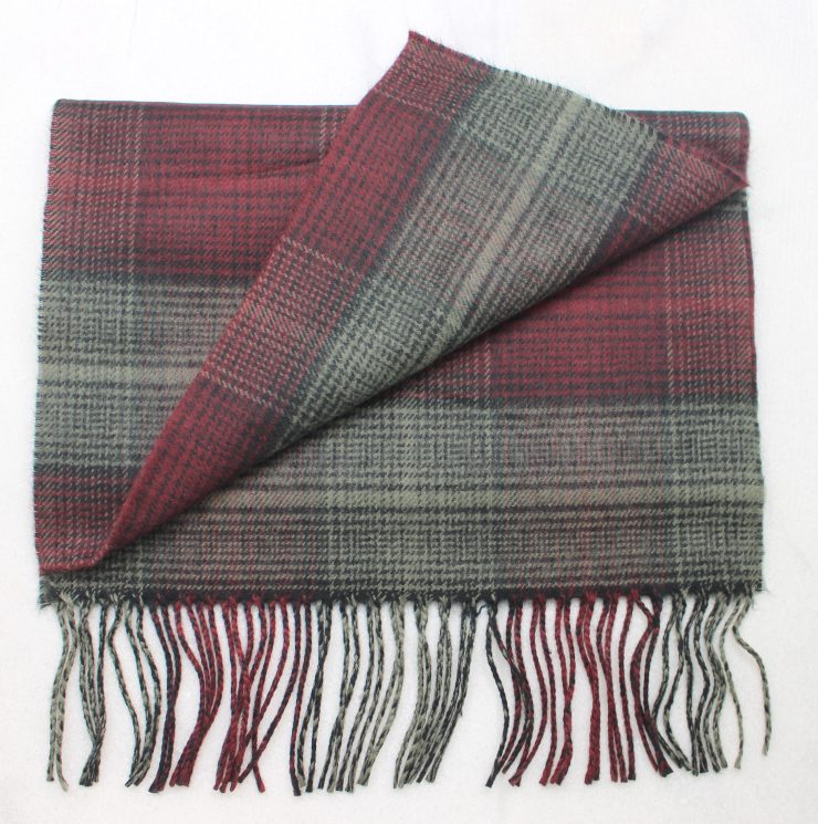 A photo of the Grey & Maroon Striped Plaid Cashmere Feel Scarf product