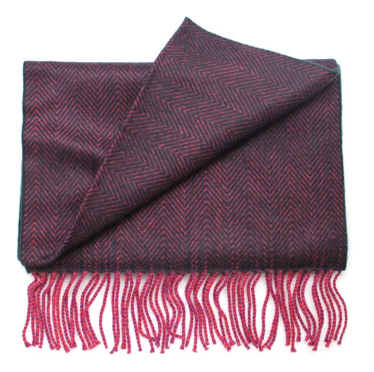 A photo of the Black & Raspberry Chevron Cashmere Feel Scarf product