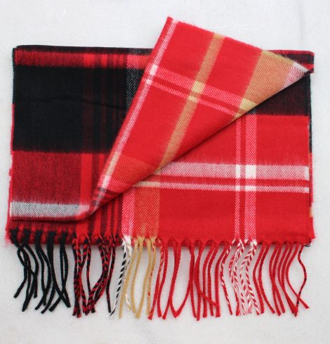 A photo of the Red, Black, Beige & White Plaid Cashmere Feel Scarf product