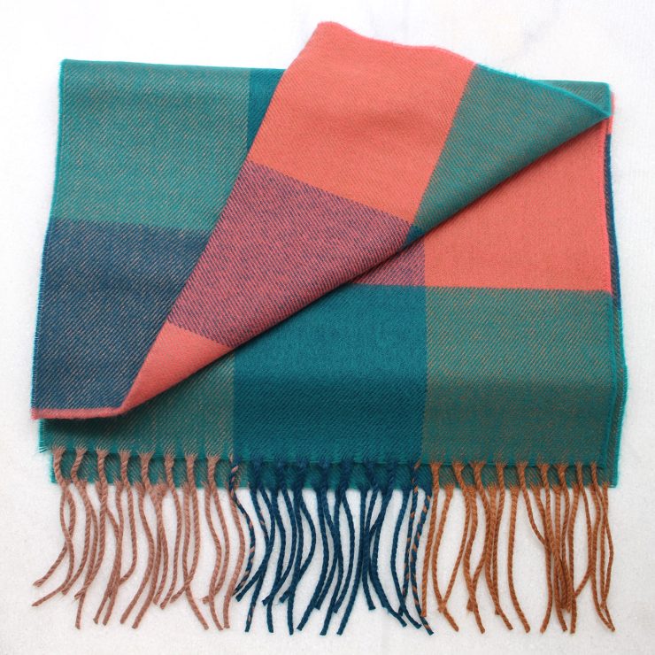A photo of the Orange & Teal Block Cashmere Feel Scarf product