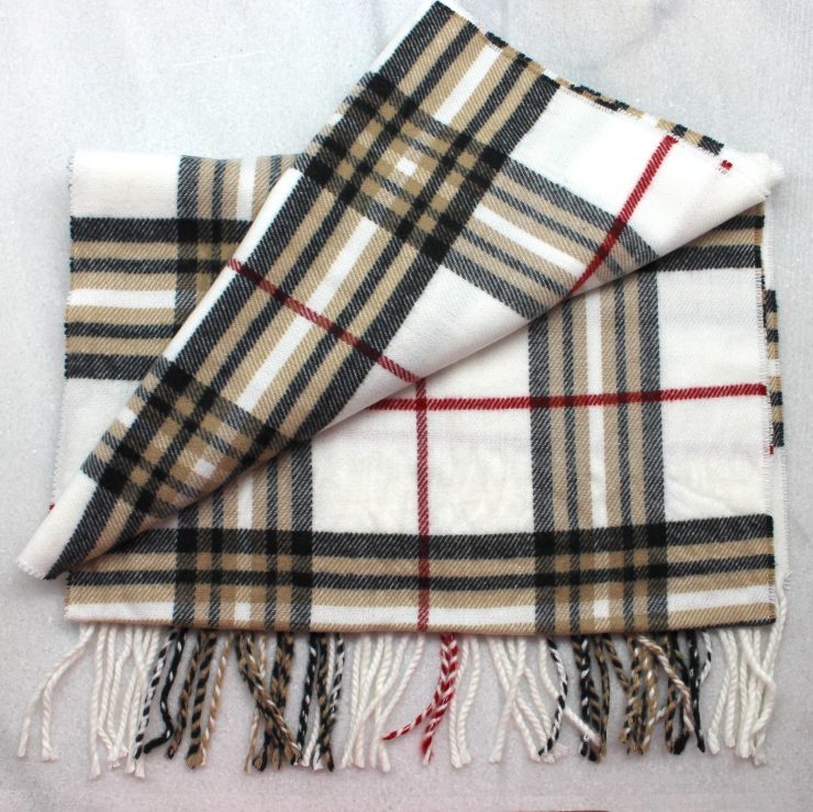 A photo of the Creme Plaid Cashmere Feel Scarf product