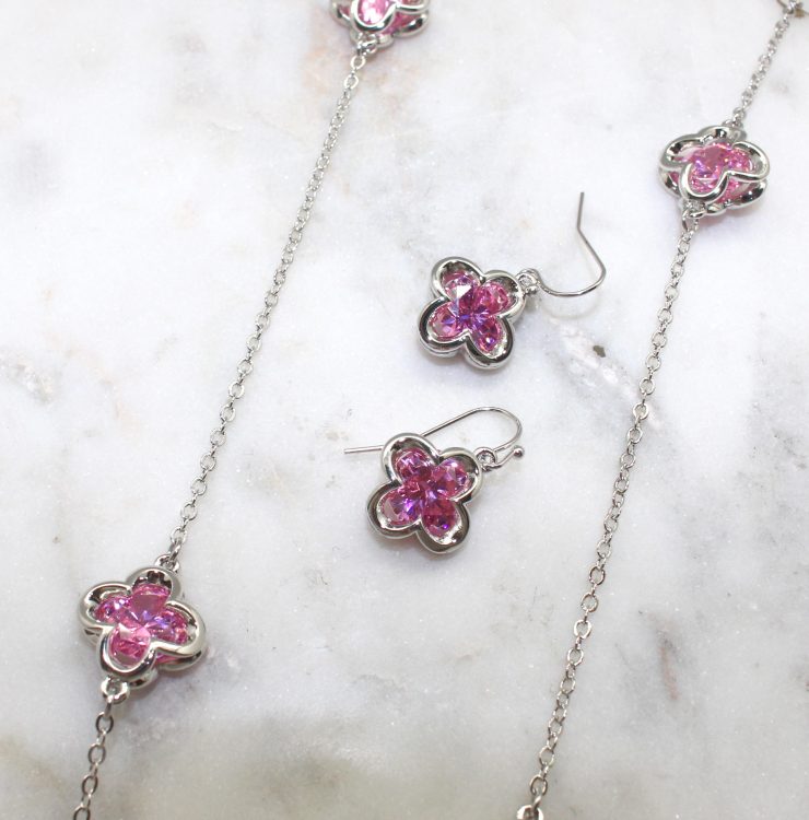 A photo of the Pink Clover Necklace product