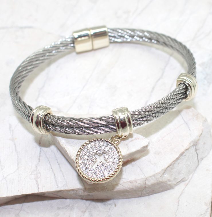 A photo of the Rhinestone Cross Bangle product