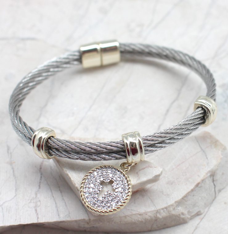 A photo of the Rhinestone Cross Bangle product