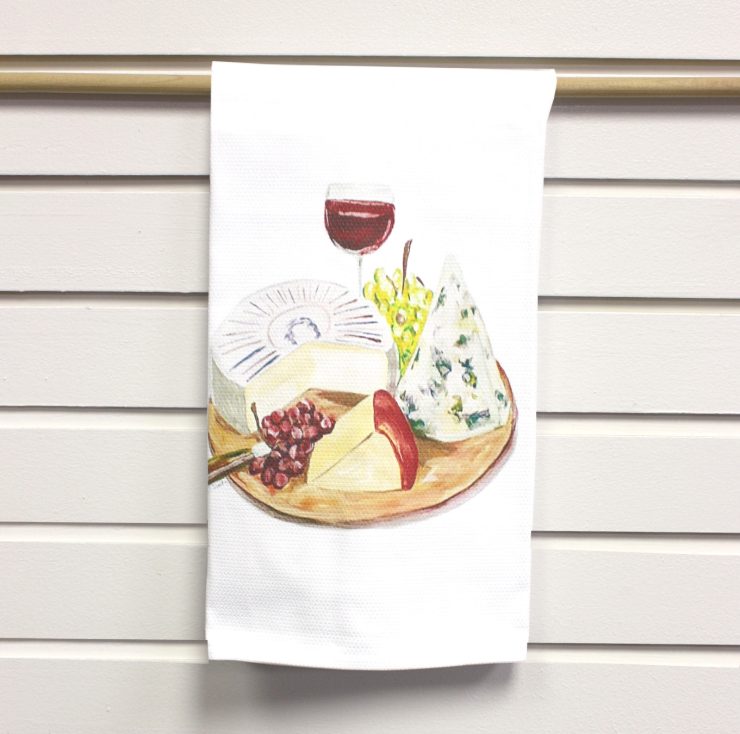 A photo of the Wine and Cheese Plate Kitchen Towel product