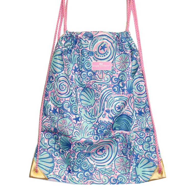A photo of the Swirly Shells Drawstring Backpack product