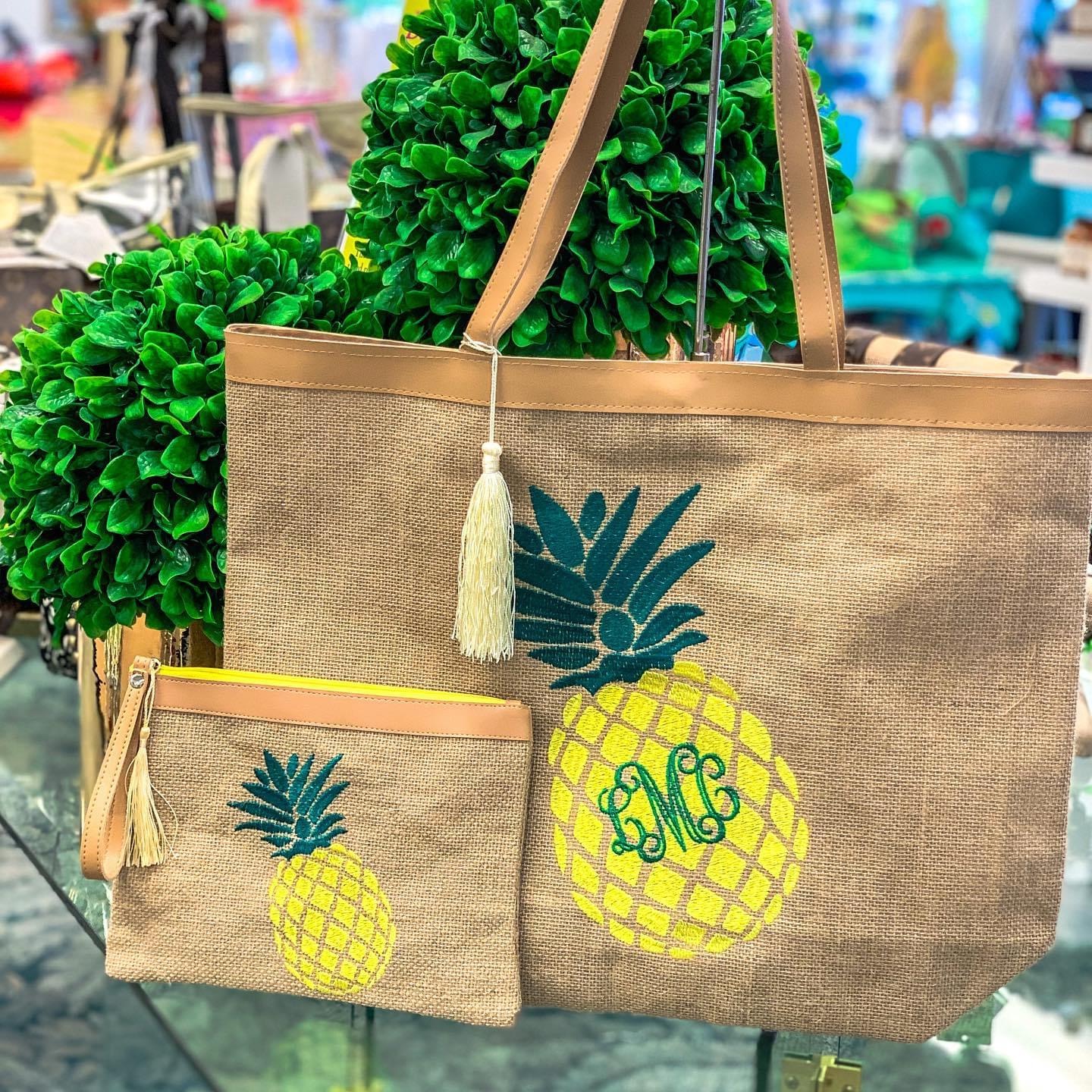 Large Pineapple Embroidered Tote - Best of Everything | Online Shopping