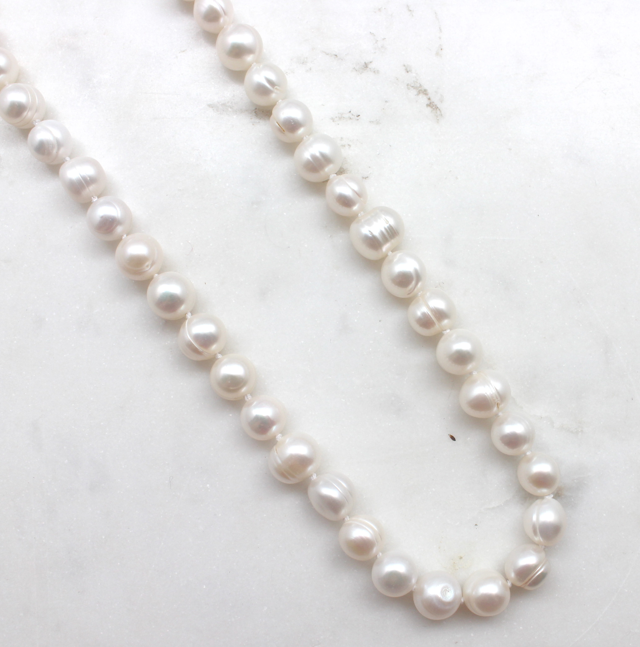 10.5-11.0mm Freshwater Cultured Pearl Necklace Off White Large Semi Baroque Length Rope Cord 18