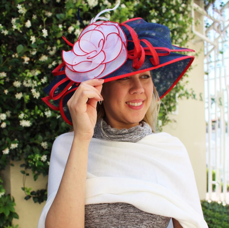 A photo of the Red White and Blue Fascinator Hat product