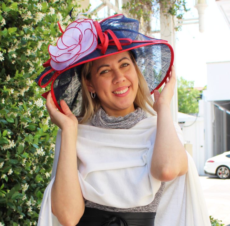 A photo of the Red White and Blue Fascinator Hat product