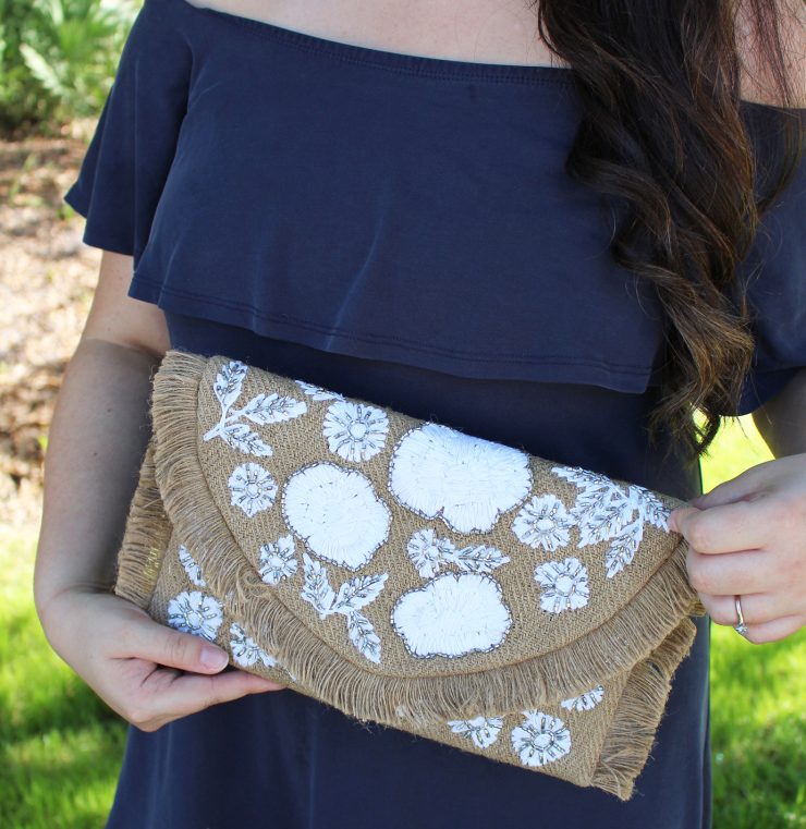 A photo of the Beaded Burlap Handbag product