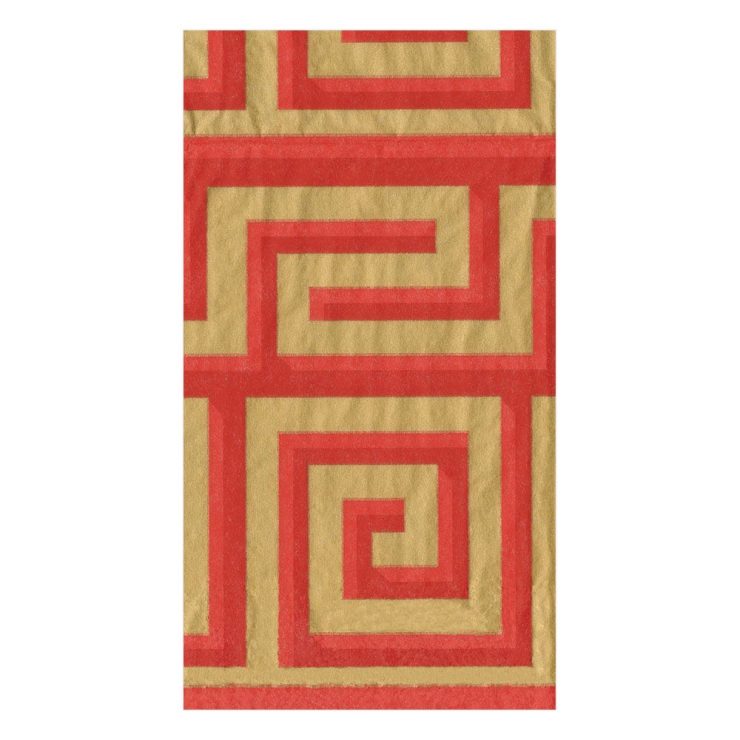 A photo of the Greek Meander Guest Towels In Coral and Gold product
