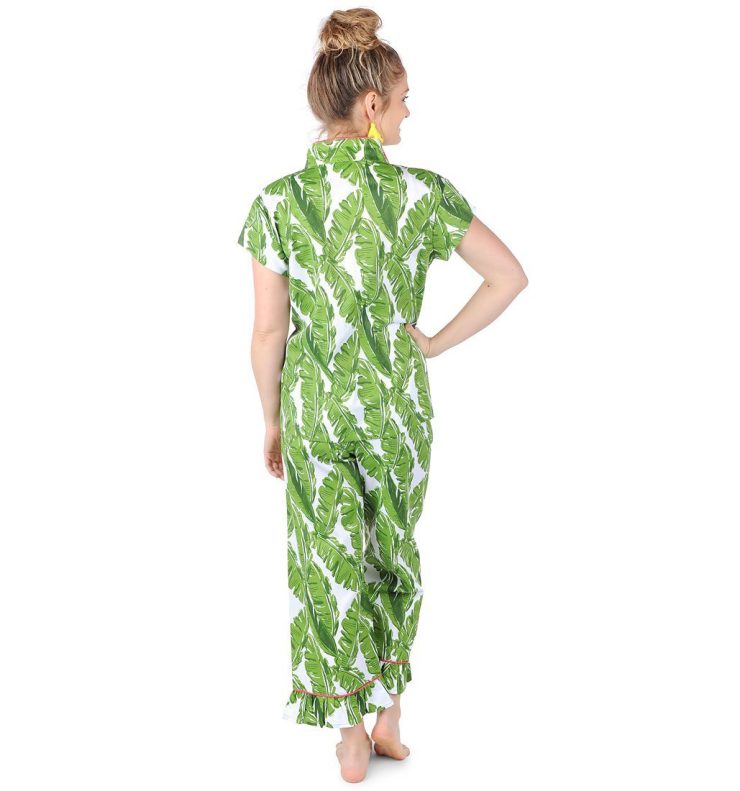 A photo of the Banana Leaf Sateen Capri Pajama Set product