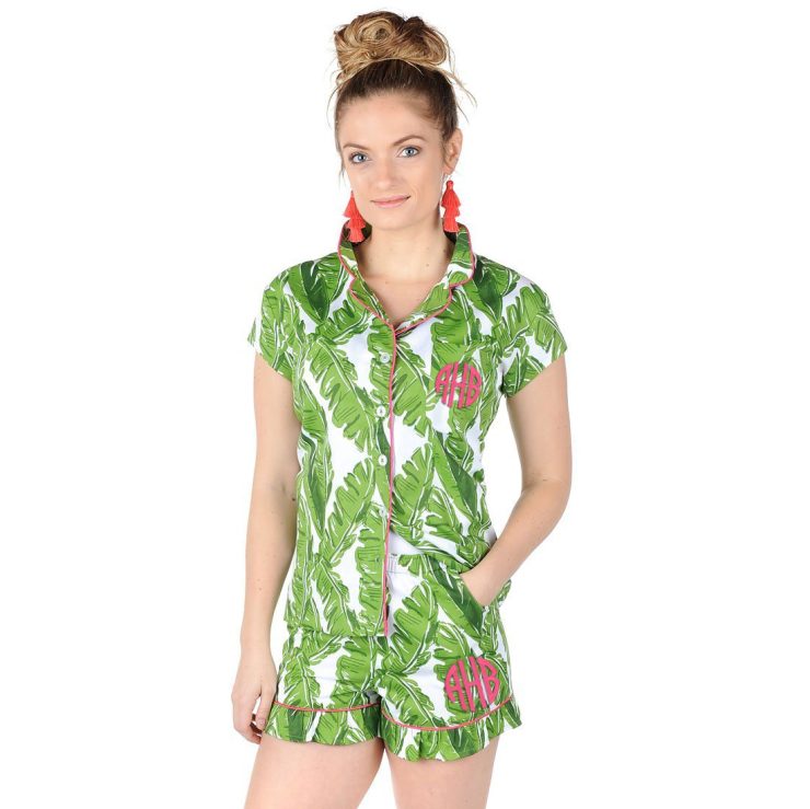 A photo of the Banana Leaf Sateen Ruffled Summer PJ Set product