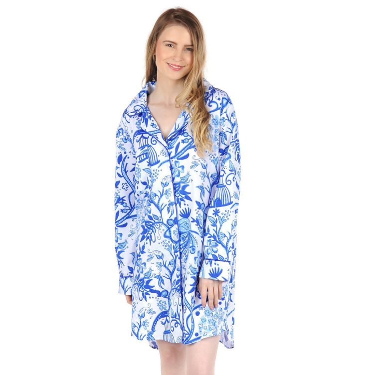 A photo of the Birds of Feather Sateen Sleep Shirt product