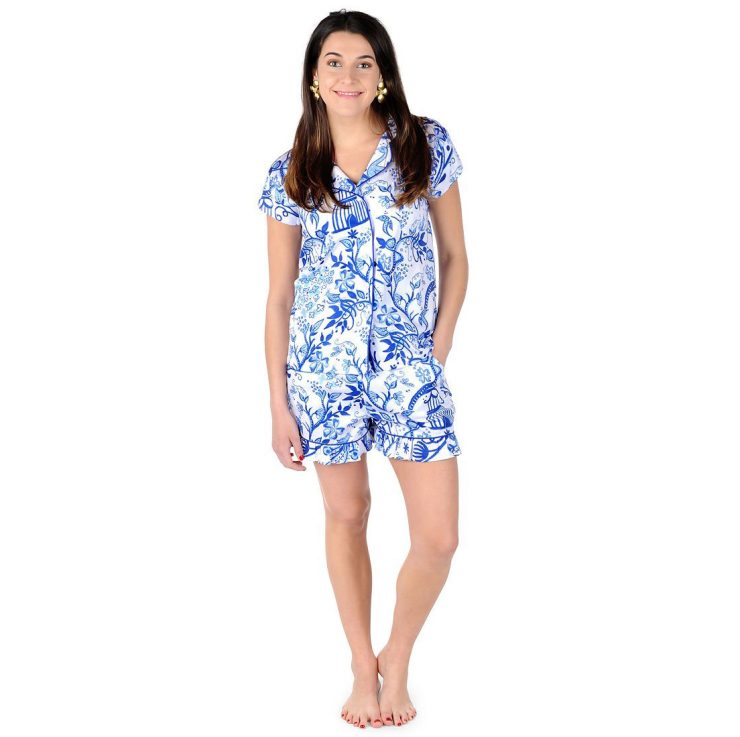 A photo of the Birds of a Feather Sateen Ruffled Summer PJ Set product