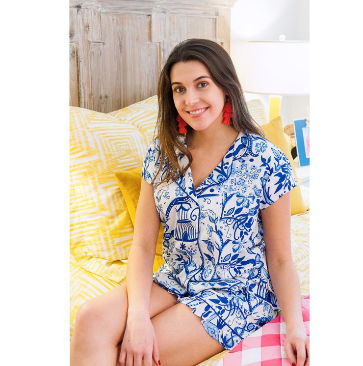 A photo of the Birds of a Feather Sateen Ruffled Summer PJ Set product